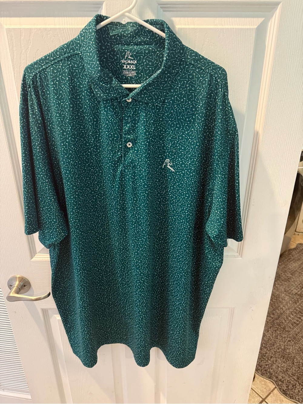 Rhoback Teal Geometric Performance Polo